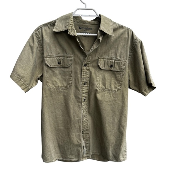 WindRiver cotton button down up shirt short sleeve tee t-shirt mens size S khaki - Picture 1 of 5